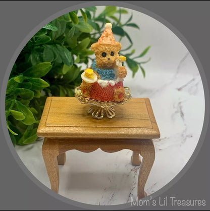 Dollhouse Miniatures • Teddy Bear Birthday Cake On Pedestal Platter