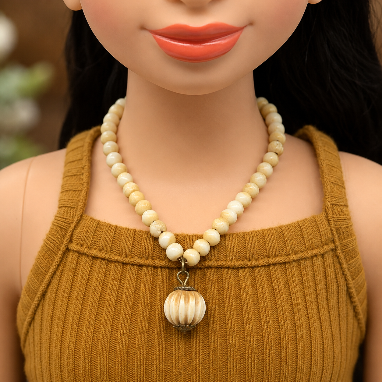 Off White Cream Color Beaded Pendant Doll Necklace •18 Inch Fashion Doll Jewelry