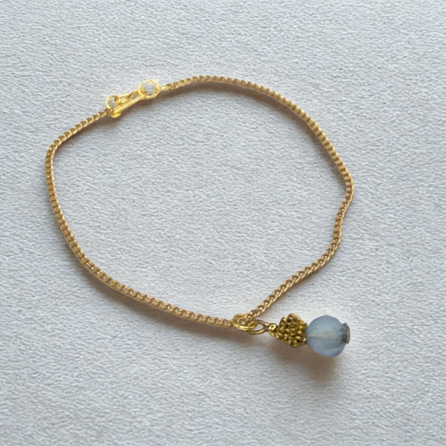 Light Blue Glass Drop Charm Gold Chain Doll Necklace • 18 Inch Fashion Doll Jewelry