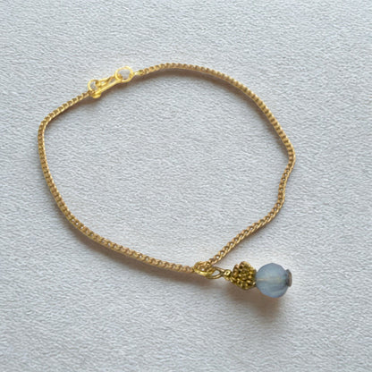 Light Blue Glass Drop Charm Gold Chain Doll Necklace • 18 Inch Fashion Doll Jewelry