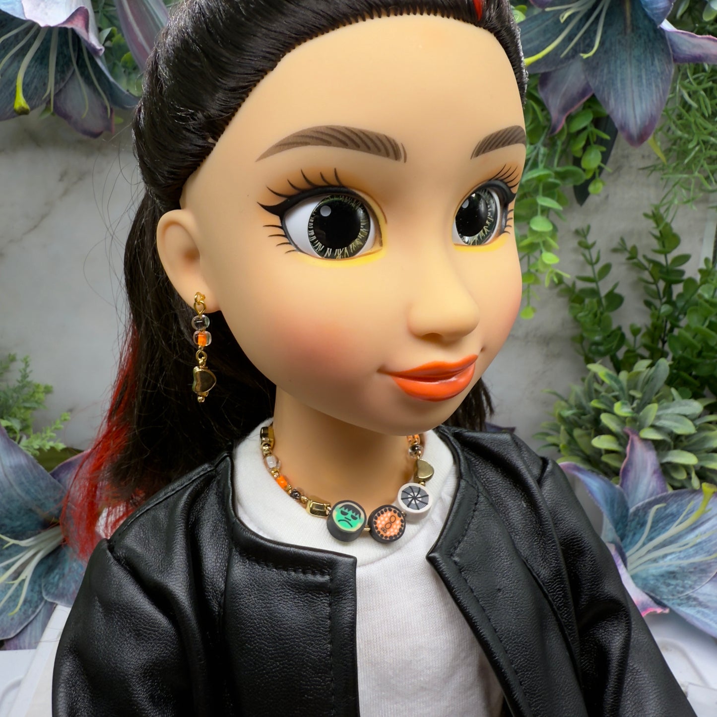 Halloween Boo Spider Web Frankenstein Acrylic Silicone Beaded Doll Necklace and Earrings Set • 18 Inch Fashion Doll Jewelry