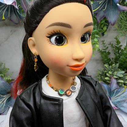 Halloween Boo Spider Web Frankenstein Acrylic Silicone Beaded Doll Necklace and Earrings Set • 18 Inch Fashion Doll Jewelry