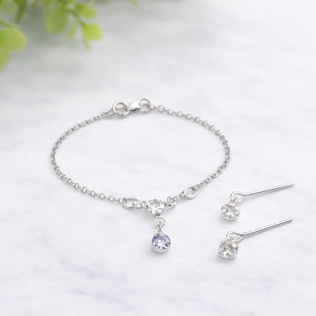 Clear & Light Purple Silver Doll Necklace & Earrings • 16 Inch Fashion Doll Jewelry
