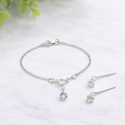 Clear & Light Purple Silver Doll Necklace & Earrings • 16 Inch Fashion Doll Jewelry