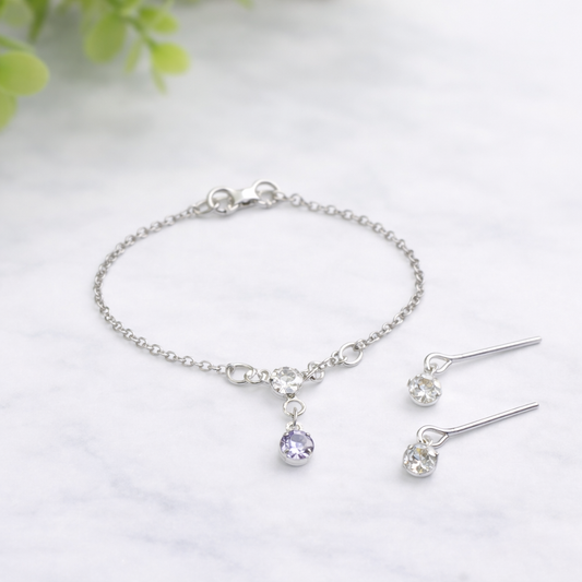 Clear & Light Purple Silver Doll Necklace & Earrings • 16 Inch Fashion Doll Jewelry