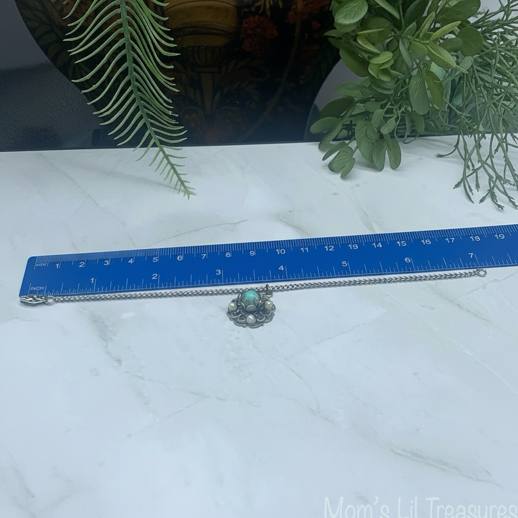 Light Blue Pearl Silver Pendant Doll Necklace • 18” Fashion Doll Jewelry