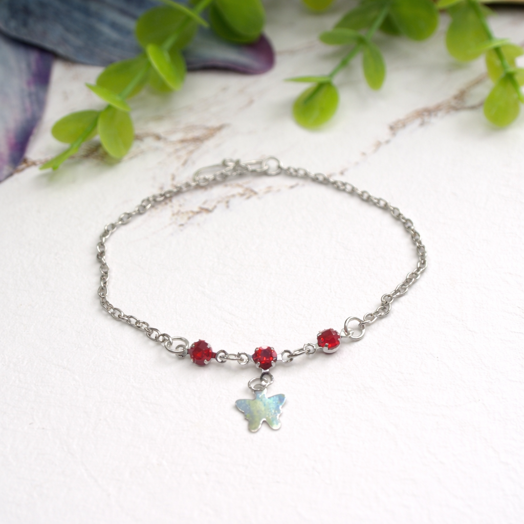 Silver Butterfly Charm Red Rhinestone Accent Doll Necklace • 18 Inch Fashion Doll Jewelry