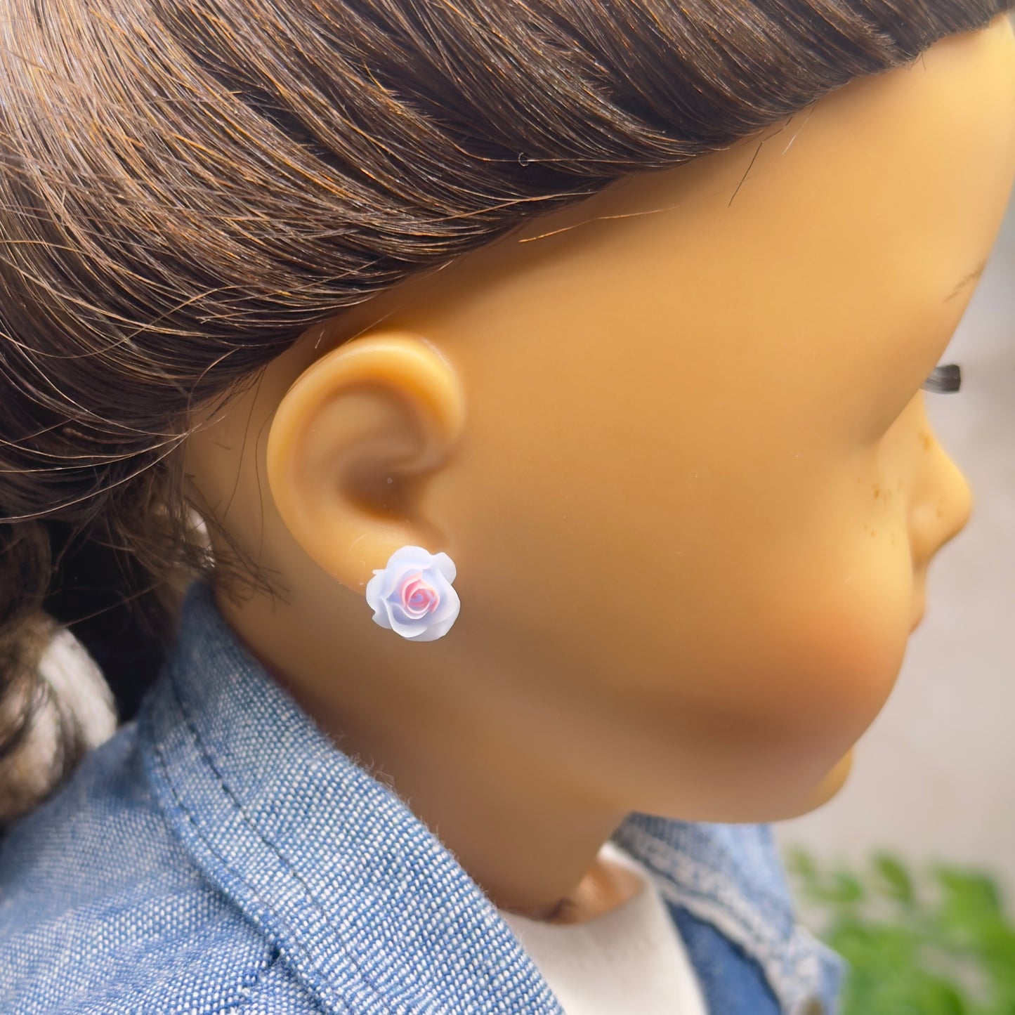 Blue PurplePink Rose Flower Post Doll Earrings • 2mm Post • for 18 Inch Fashion Doll