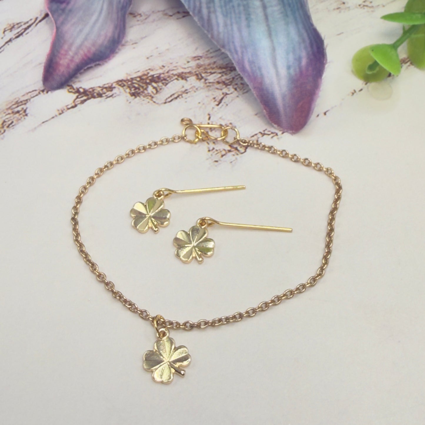 Gold Clover Charm Doll Necklace & Earrings • 18 Inch Fashion Doll Jewelry