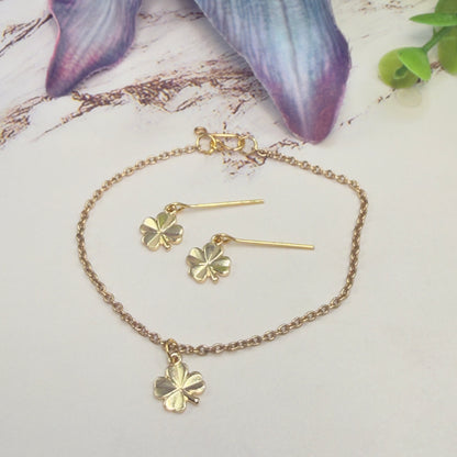 Gold Clover Charm Doll Necklace & Earrings • 18 Inch Fashion Doll Jewelry