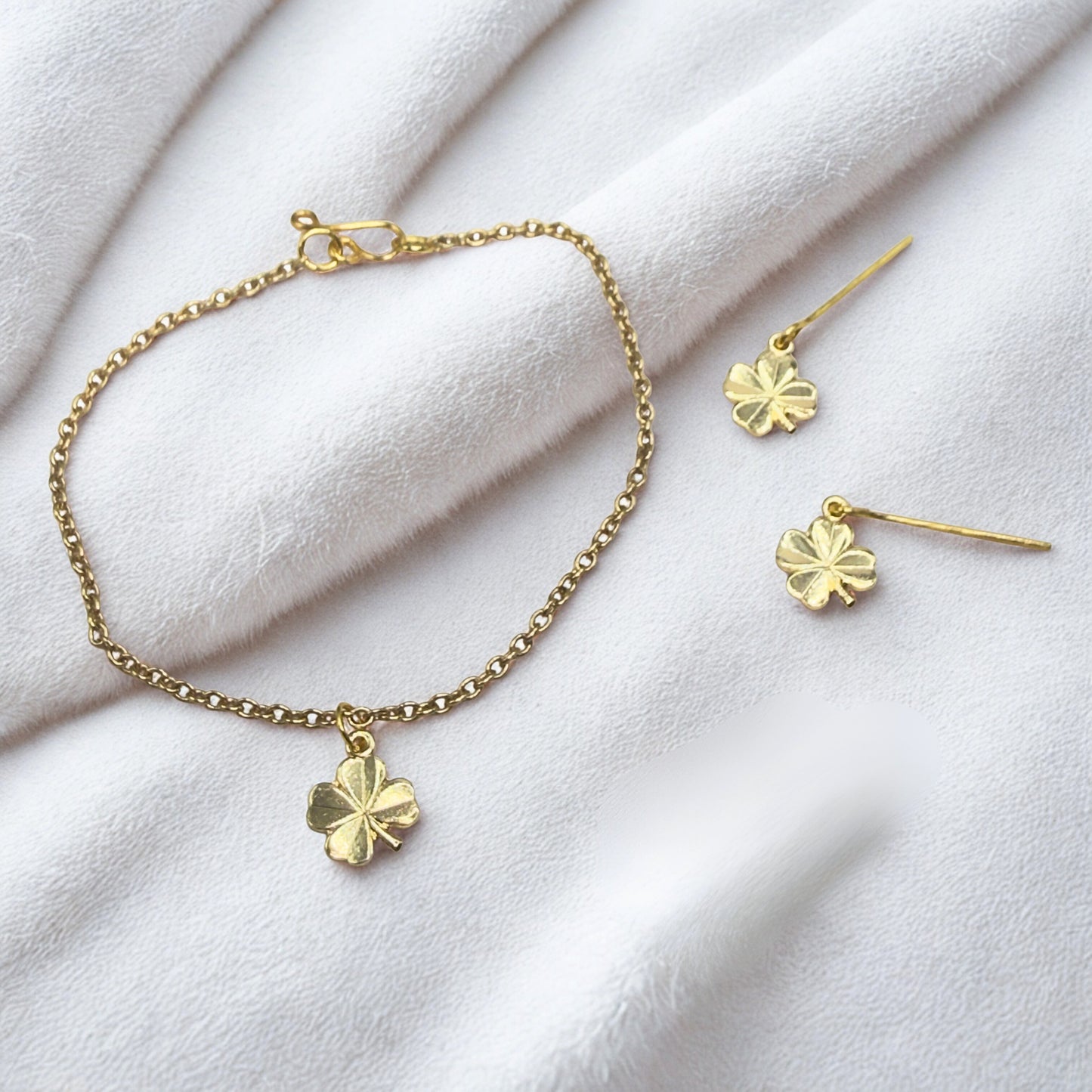 Gold Clover Charm Doll Necklace & Earrings • 18 Inch Fashion Doll Jewelry