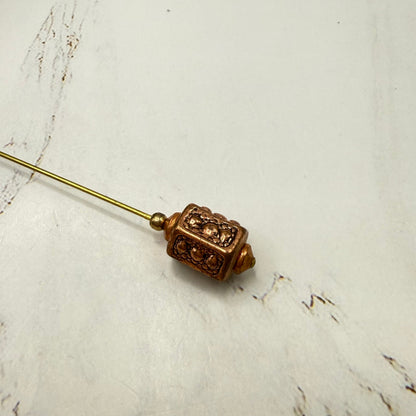 Copper Tone Geometric Filigree Lantern Shape Textured Design  Hatpin - 5.75 Inch