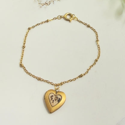 Dog Bulldog Puppy Photo Heart Locket Doll Necklace • 18 Inch Fashion Doll Jewelry