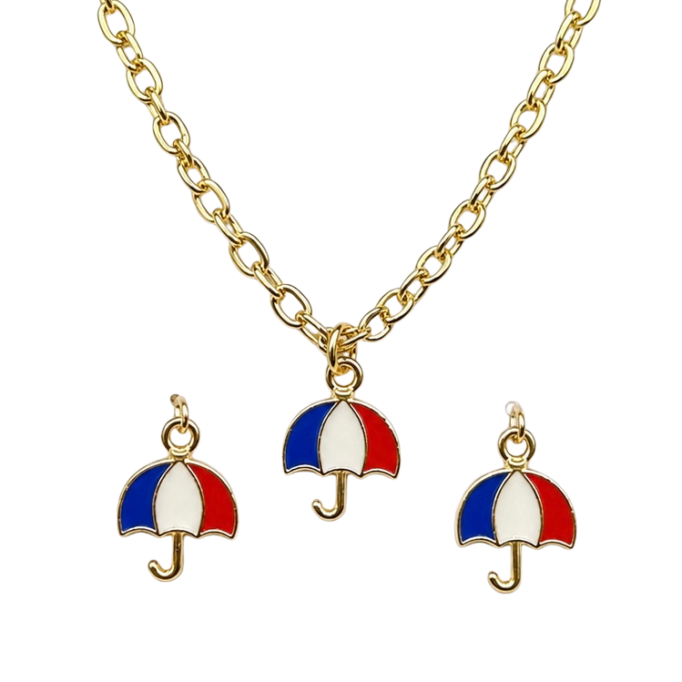 Red White Blue Patriotic Umbrella Charm Doll Necklace & Earrings for 18 Inch Fashion Doll