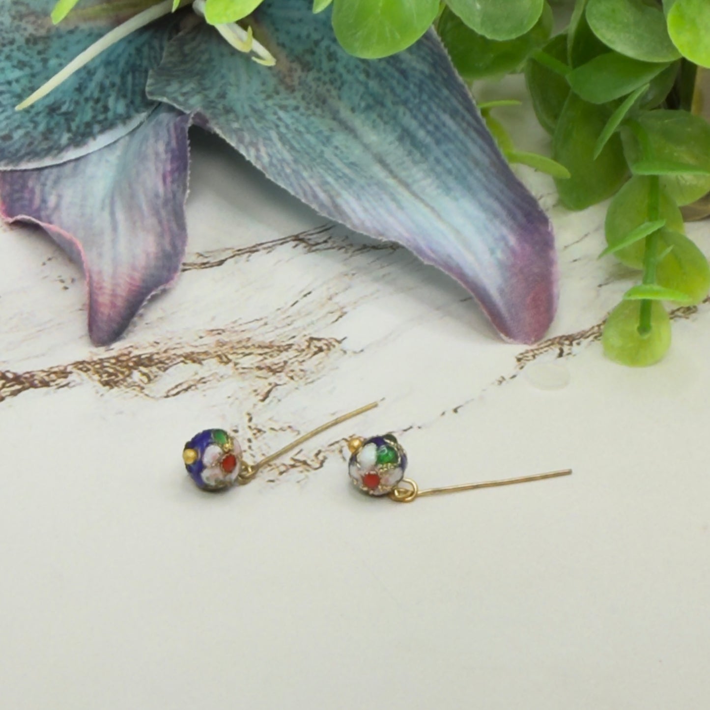 Blue Cloisonné Floral Design Doll Earrings • 18 Inch Fashion Doll Jewelry