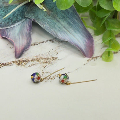 Blue Cloisonné Floral Design Doll Earrings • 18 Inch Fashion Doll Jewelry