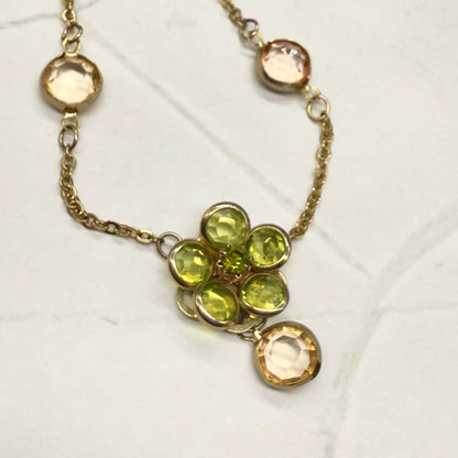 Green Yellow Crystal Flower Doll Necklace Earring Set • 18 Inch Doll Jewelry