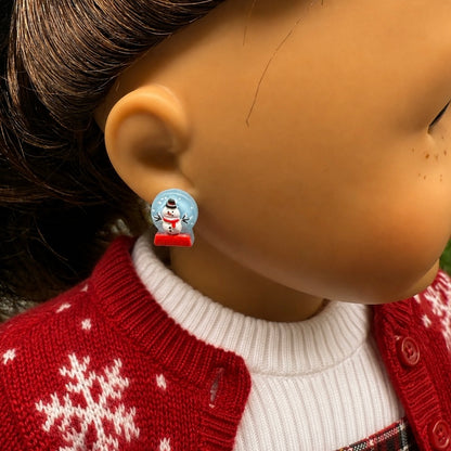 Light Blue Snow Globe Snowman Christmas  Post Doll Earrings • 2mm Post for 18 Inch Fashion Doll
