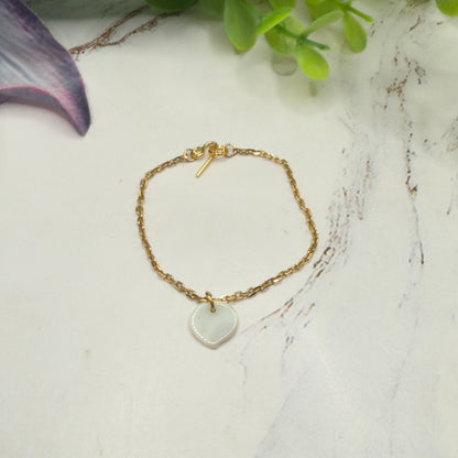 Mother of Pearl Heart Charm Gold Chain Doll Necklace • 14 Inch Doll Jewelry