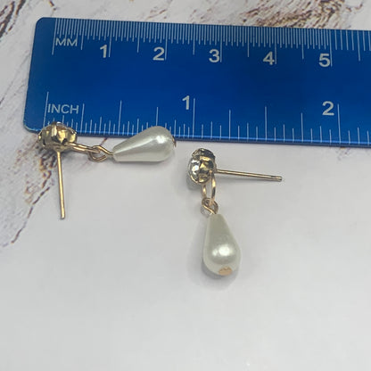 Clear Rhinestone Teardrop Pearl Gold Doll Necklace Earring Set  18” Doll Jewelry