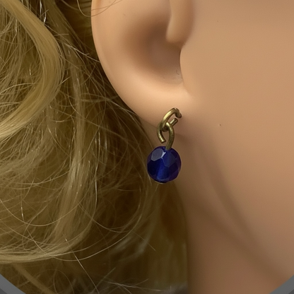 Blue Glass Drop Pendant Doll Necklace Earrings Set • 18 Inch Doll Jewelry