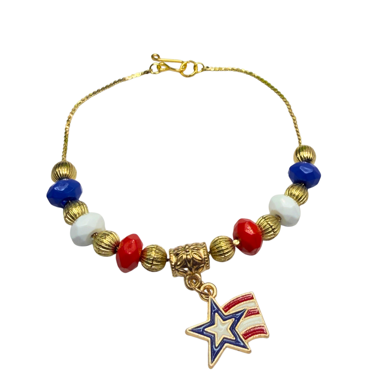 Red White Blue Gold Beaded Americana Star Charm Doll Necklace for 18 Inch Fashion Doll