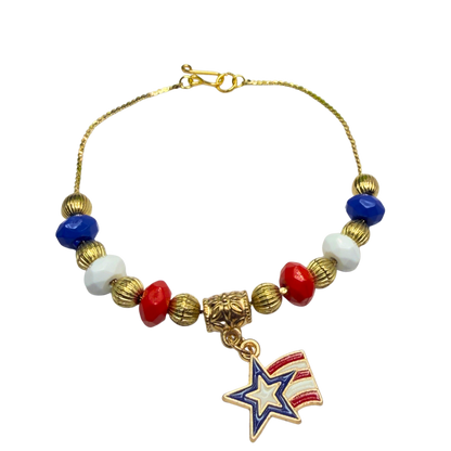 Red White Blue Gold Beaded Americana Star Charm Doll Necklace for 18 Inch Fashion Doll