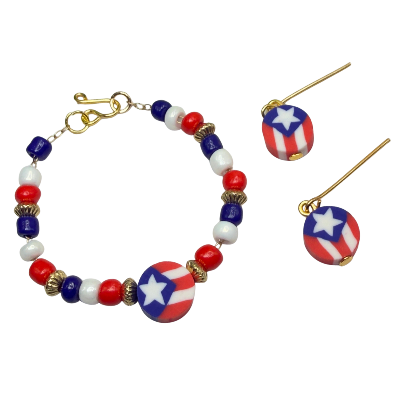 Red White Blue Americana Beaded Doll Necklace & Earrings Set for 14 Inch Fashion Doll