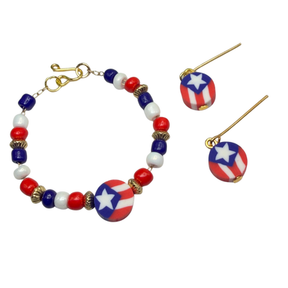 Red White Blue Americana Beaded Doll Necklace & Earrings Set for 14 Inch Fashion Doll