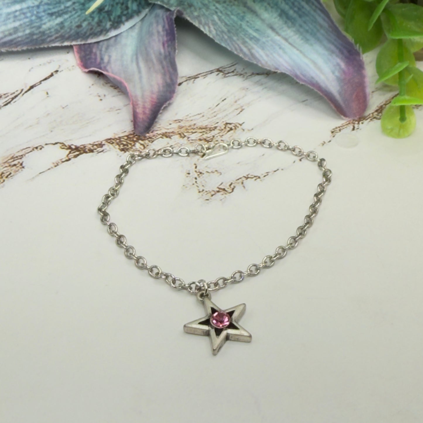 Silver Star Pink Rhinestone Charm Doll Necklace • 18 Inch Fashion Doll Jewelry