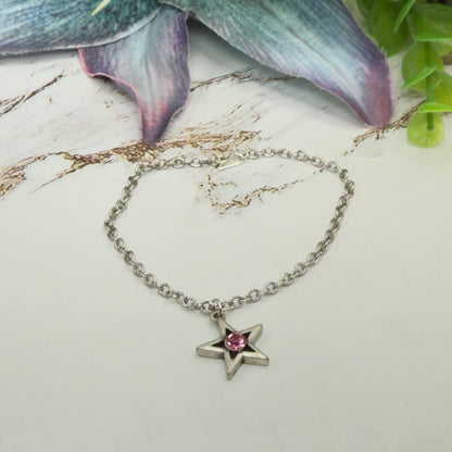 Silver Star Pink Rhinestone Charm Doll Necklace • 18 Inch Fashion Doll Jewelry