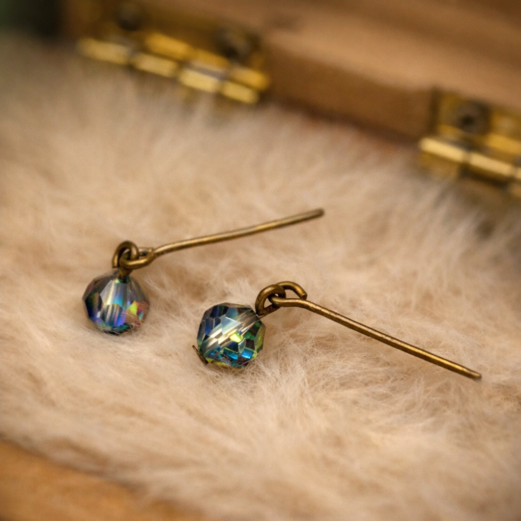 Pretty Smoky AB Glass Crystal Dangle Doll Earrings • 10-12” Doll Jewelry
