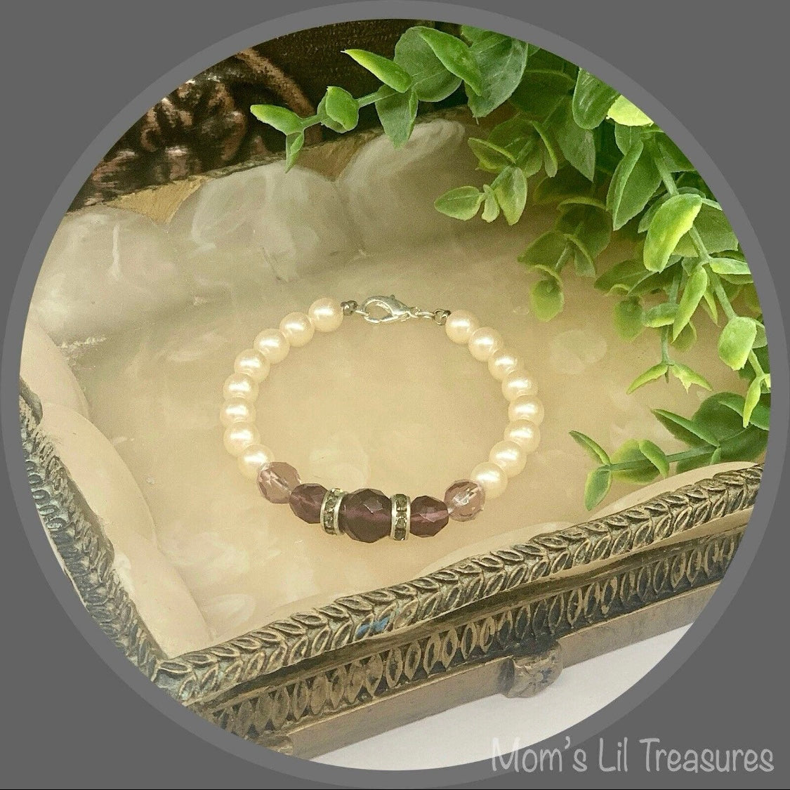 Pearl & Purple Crystal Rhinestone Doll Necklace • 18 Inch Fashion Doll Jewelry