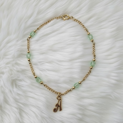 Initial Letter A Green Crystals Gold Doll Necklace • 18 inch Doll Jewelry