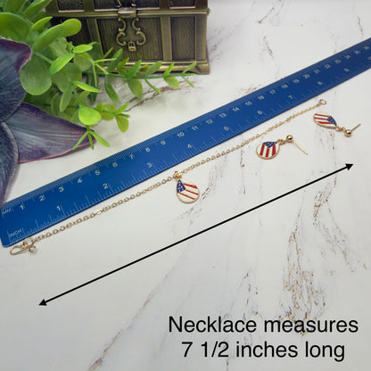 Red White Blue Teardrop Flag Patriotic Gold Doll Necklace & Earrings Set for 18 Inch Fashion Doll