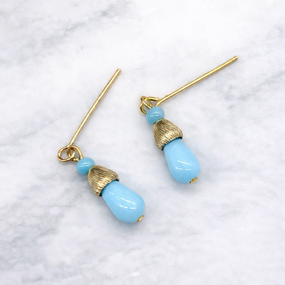 Light Blue Glass Gold Tone Dangle Doll Earrings for 18 Inch Fashion Doll Jewelry • Doll Accessories