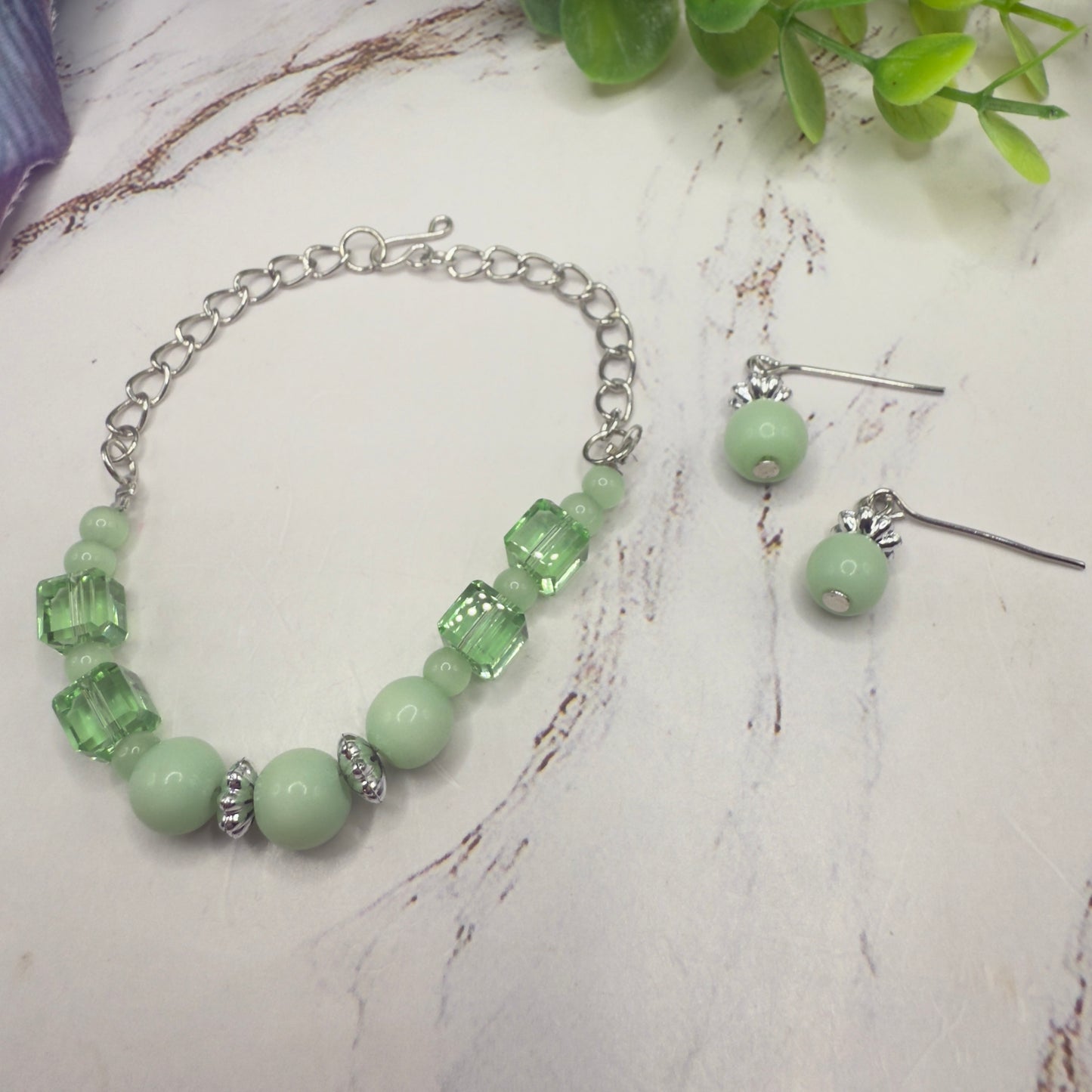 Light Green Glass Beaded Silver Chain Doll Necklace • 18 Inch Fashion Doll Jewelry