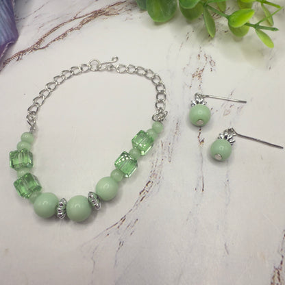 Light Green Glass Beaded Silver Chain Doll Necklace • 18 Inch Fashion Doll Jewelry