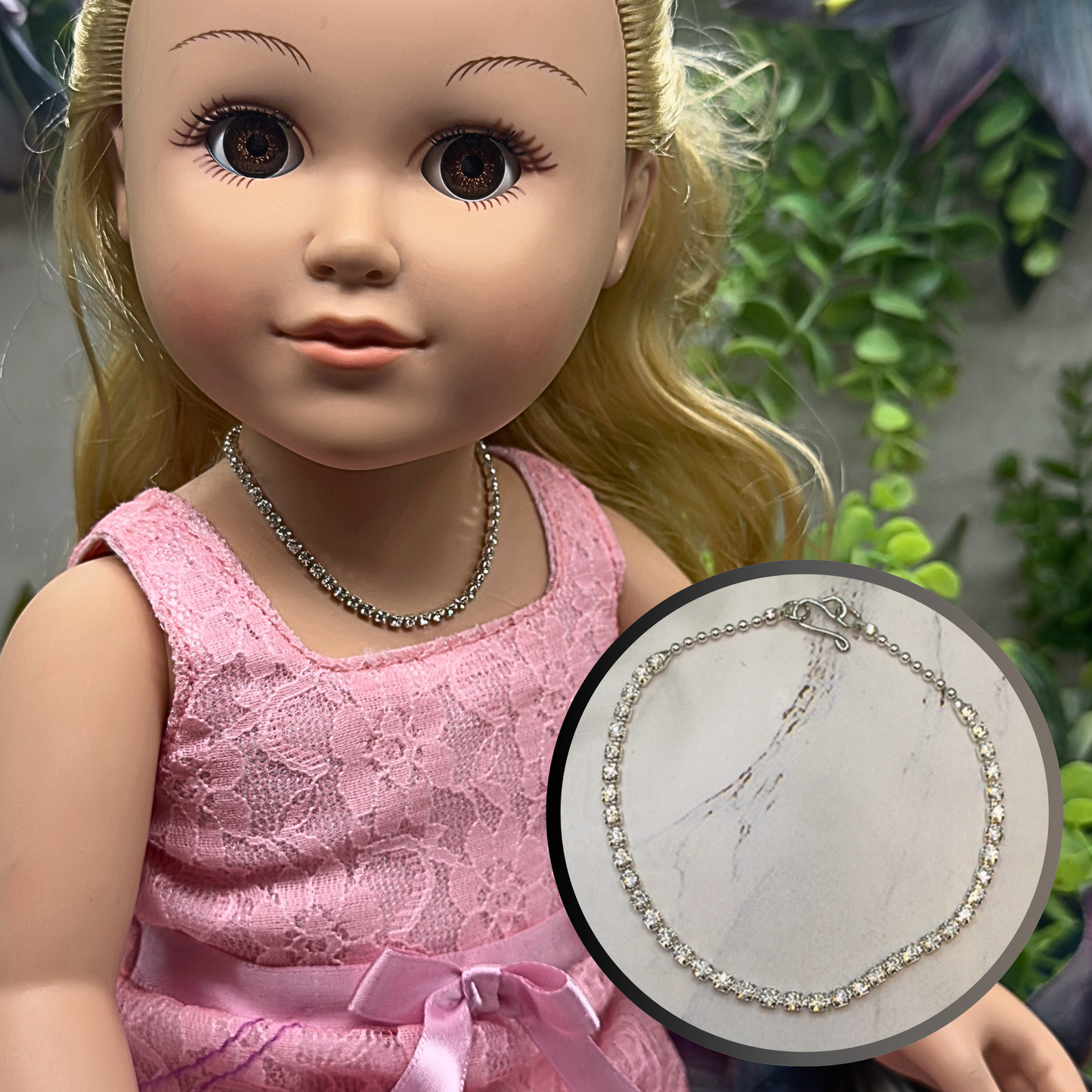 Clear Rhinestone Cup Chain Doll Necklace • 18 Inch Fashion Doll Jewelry