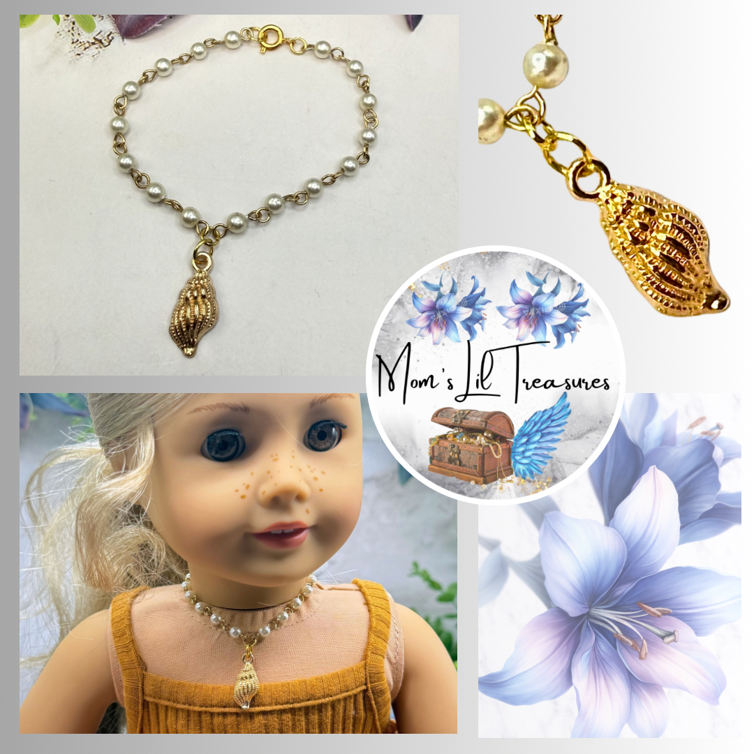✨Handmade Doll Jewelry Designed to Fit popular 18 Inch Fashion Dolls: add a little “Summer Fun ☀️ Beachy Style 🏝️” to your favorite doll!✨

Gold Beach Style Conch Shell Charm Pearl Beaded Doll Necklace