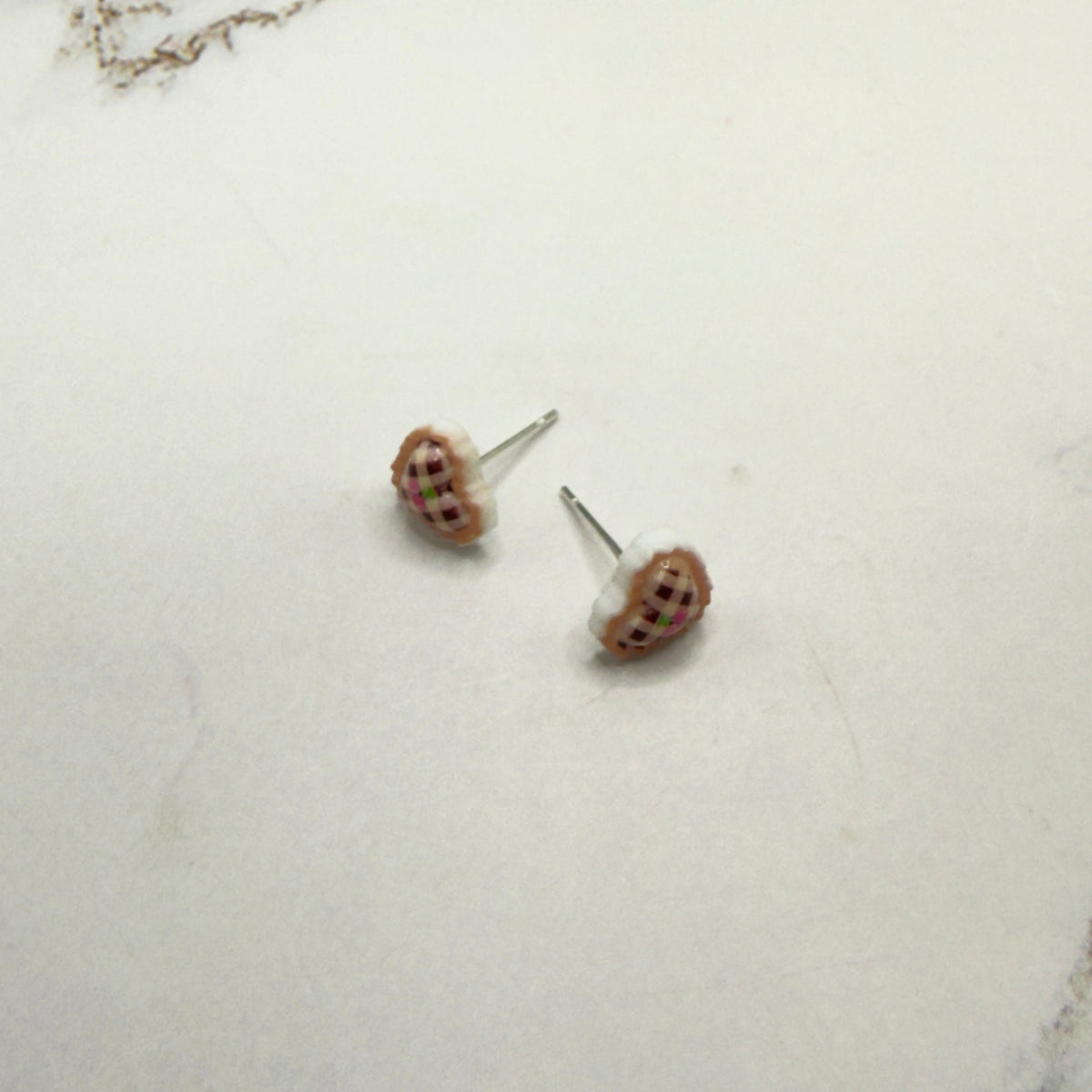 Beige Pink Lattice Design Heart Post Doll Earrings • 18 Inch Fashion Doll Jewelry