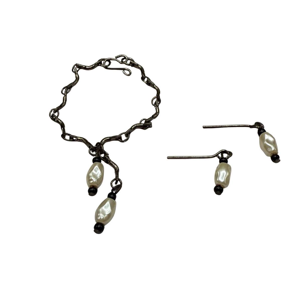 Black Chain Pearl Dangle Doll Necklace & Earrings Set • 16 Inch Fashion Doll Jewelry