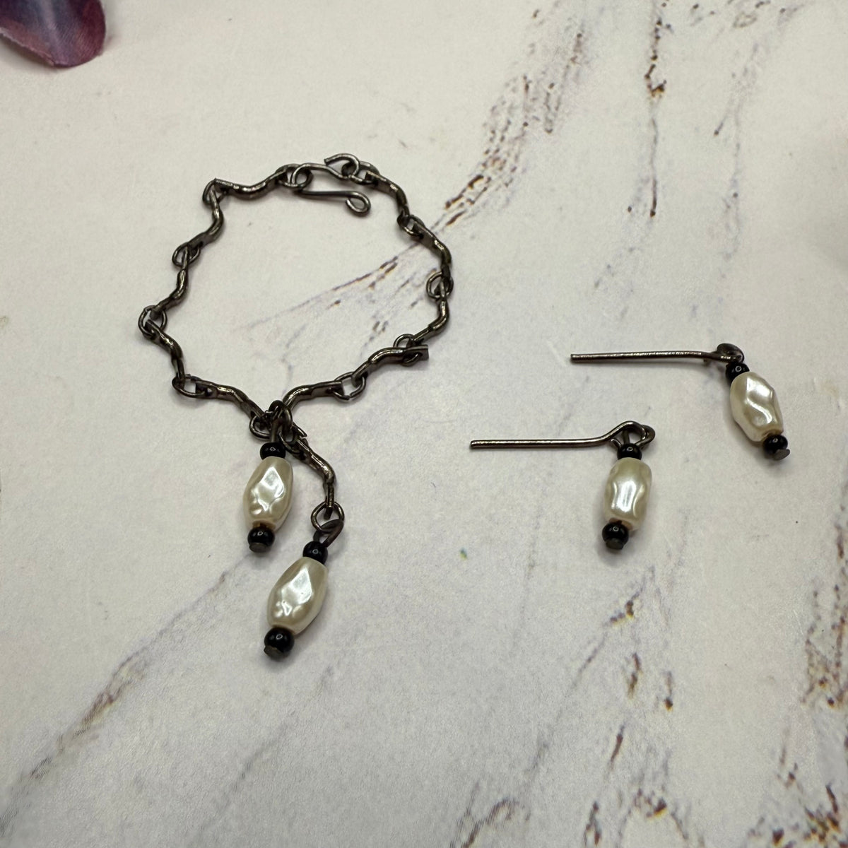 Black Chain Pearl Dangle Doll Necklace & Earrings Set • 16 Inch Fashion Doll Jewelry