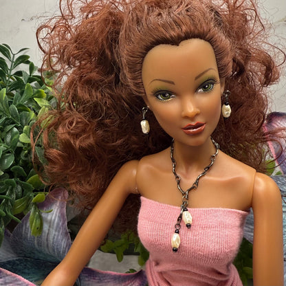 Black Chain Pearl Dangle Doll Necklace & Earrings Set • 16 Inch Fashion Doll Jewelry