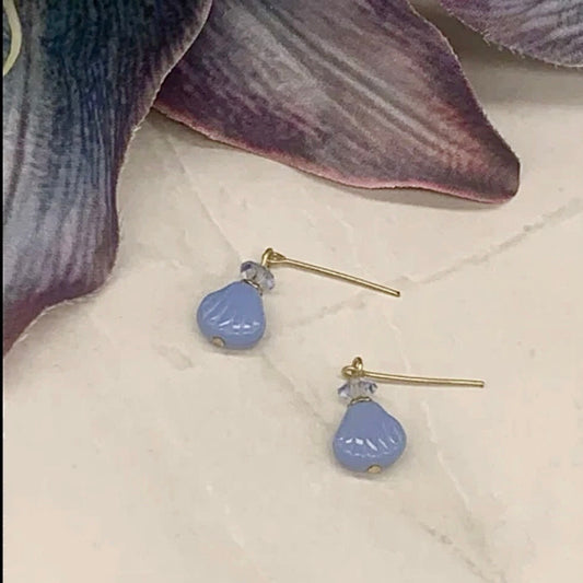 Handmade Doll Jewelry Designed to Fit popular 18 Inch Fashion Dolls: add a little “Summer Fun ☀️ Beachy Style” to your favorite doll!
Blue Glass Shell Bead & Crystal Dangle Doll Earrings