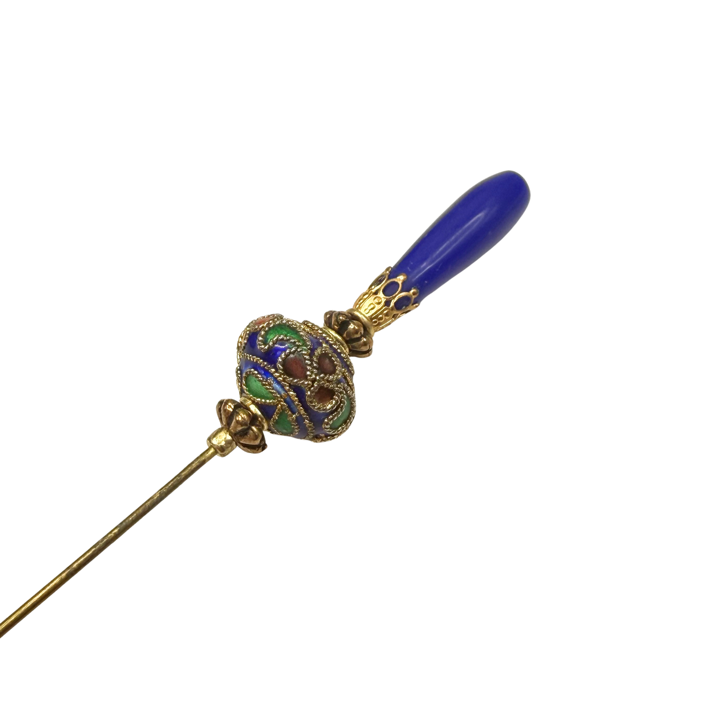 ✨Handmade Vintage Inspired Hatpin, Stick Pin, Gifts for Her, Hat Accessory, Jewelry Decor✨

Blue Glass Tapered Final Multi Color Floral Design Cloisonné Gold Tone Filigree Accent Hatpin - 6 Inch
