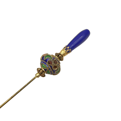 ✨Handmade Vintage Inspired Hatpin, Stick Pin, Gifts for Her, Hat Accessory, Jewelry Decor✨

Blue Glass Tapered Final Multi Color Floral Design Cloisonné Gold Tone Filigree Accent Hatpin - 6 Inch