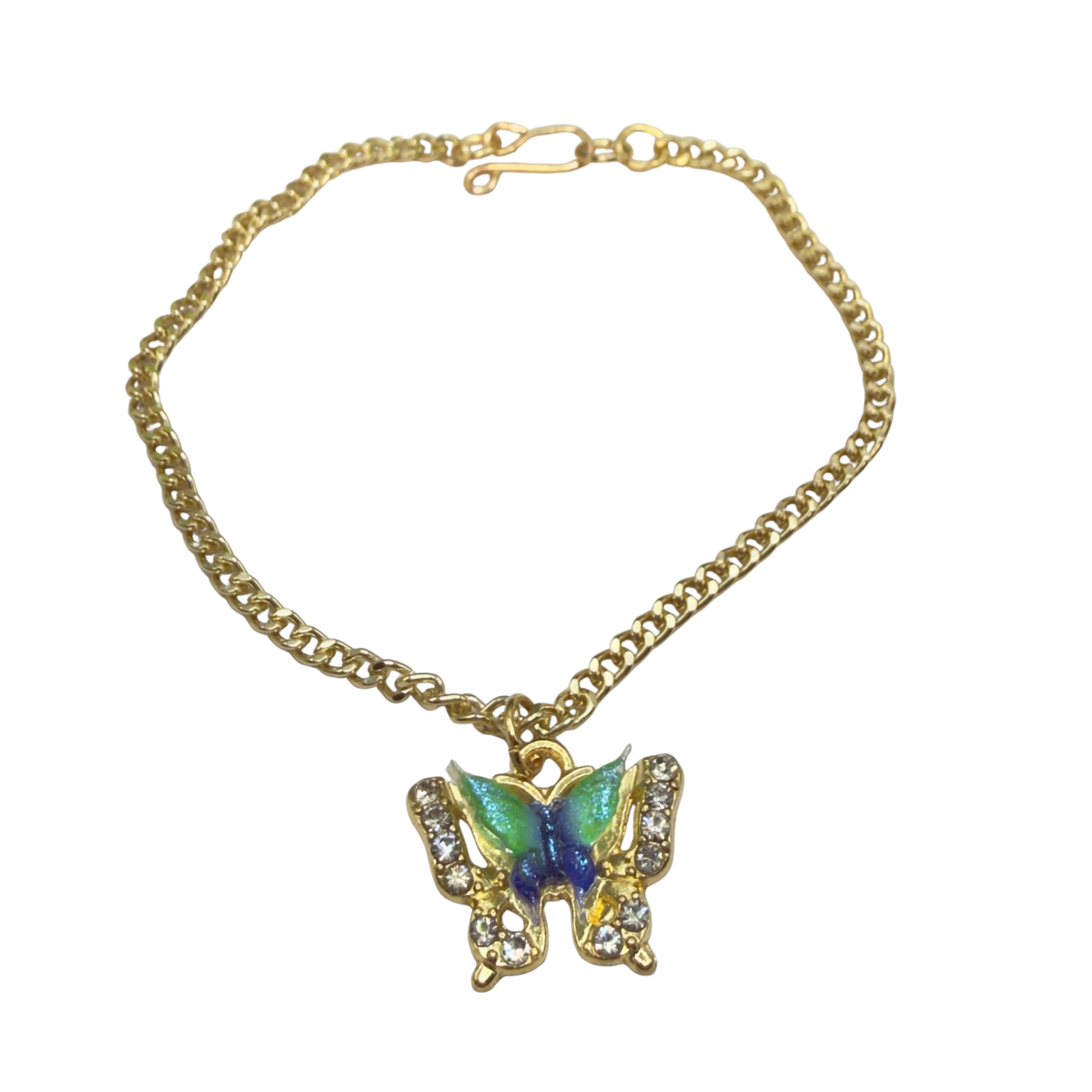 Blue Green Acrylic Butterfly Charm Rhinestone Accents Gold Chain Doll Necklace • 18 Inch Fashion Doll Jewelry