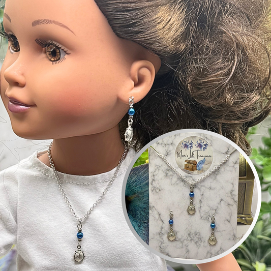 ✨ Handmade Doll Jewelry Designed to Fit popular 18 Inch Fashion Dolls: add a stylish touch to your favorite doll ✨

Blue Pearl Silver Ladybug Charm Doll Necklace & Earrings Set
