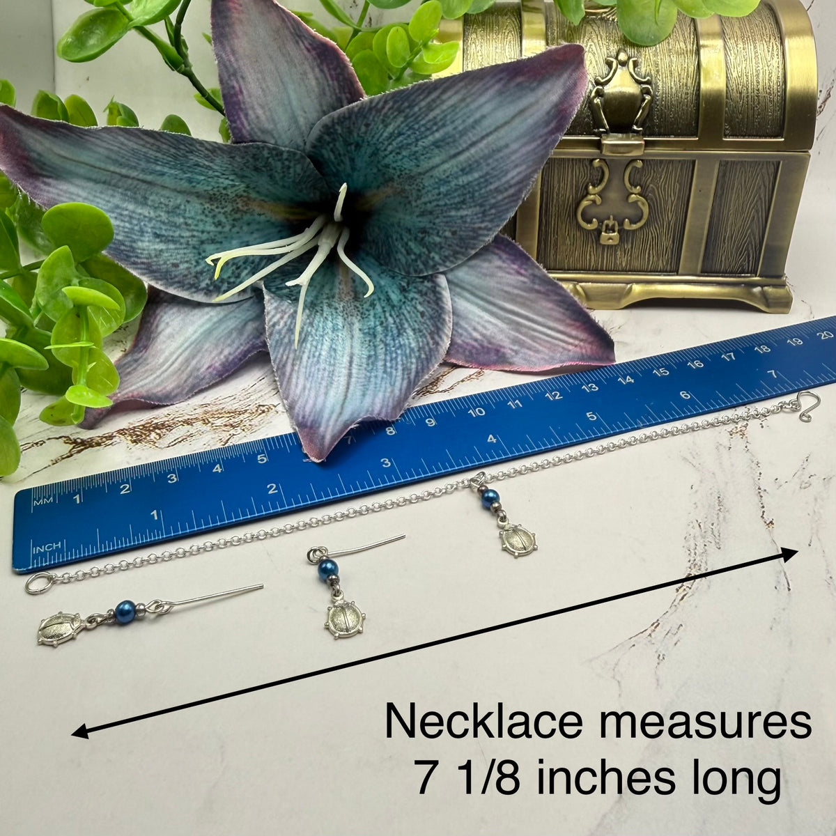 ✨ Handmade Doll Jewelry Designed to Fit popular 18 Inch Fashion Dolls: add a stylish touch to your favorite doll ✨

Blue Pearl Silver Ladybug Charm Doll Necklace & Earrings Set
